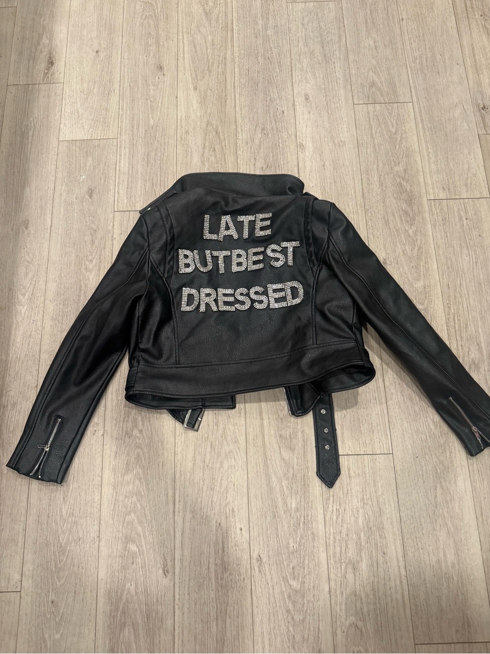 AZALEA WANG "Late But Best Dressed" Rhinestone Faux Leather Moto Jacket - Size L